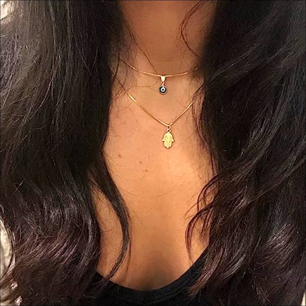 14K Gold Plated Evil Eye Pendant Necklace Adjustable Length Lucky Protection - Picture 5 of 7